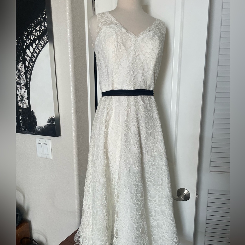 Mori Lee Madeline Gardner Ivory A-line Fit and Flare Lace Dress